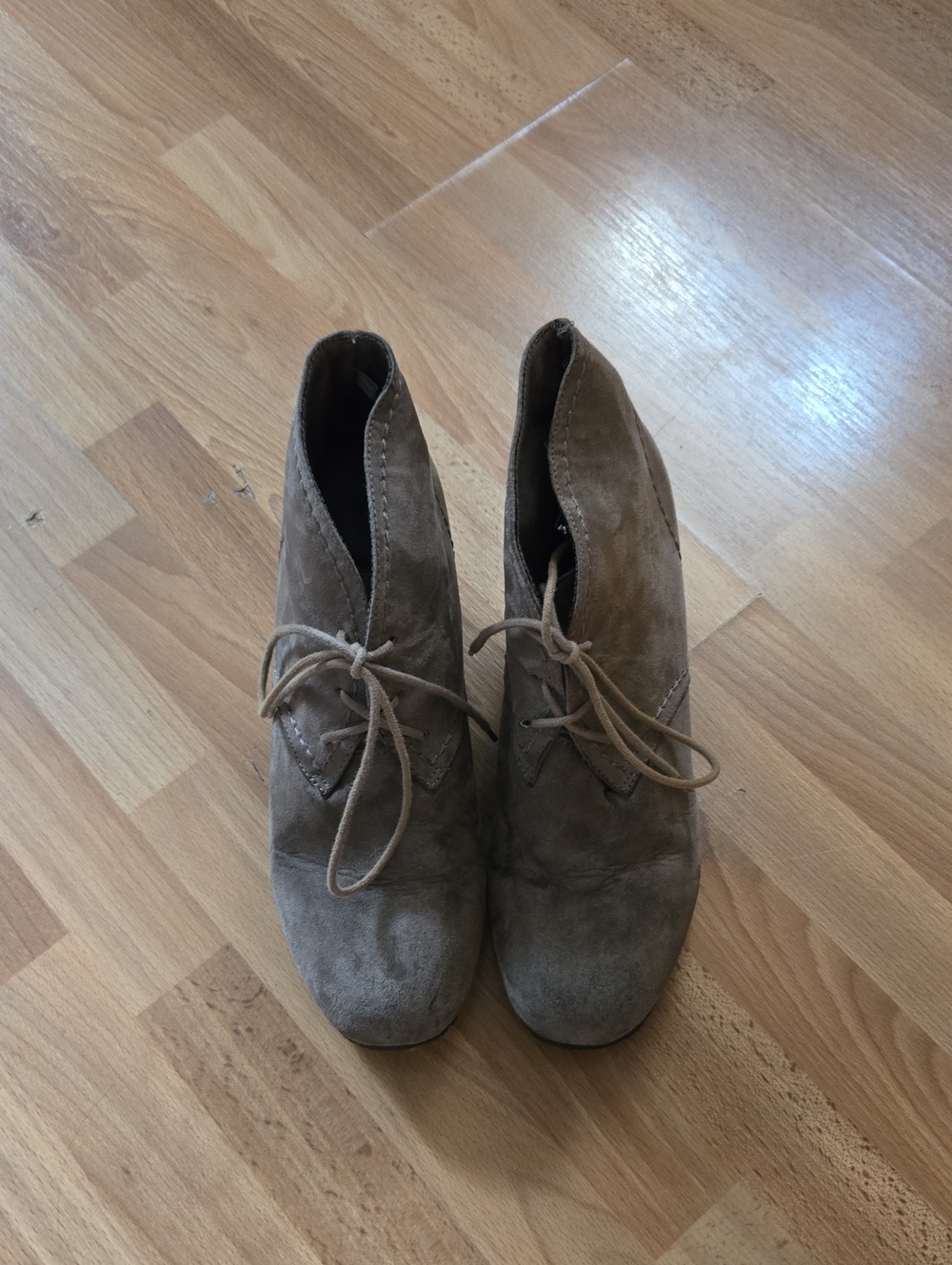 Time and Tru Taupe Suede Lace-Up Ankle Booties